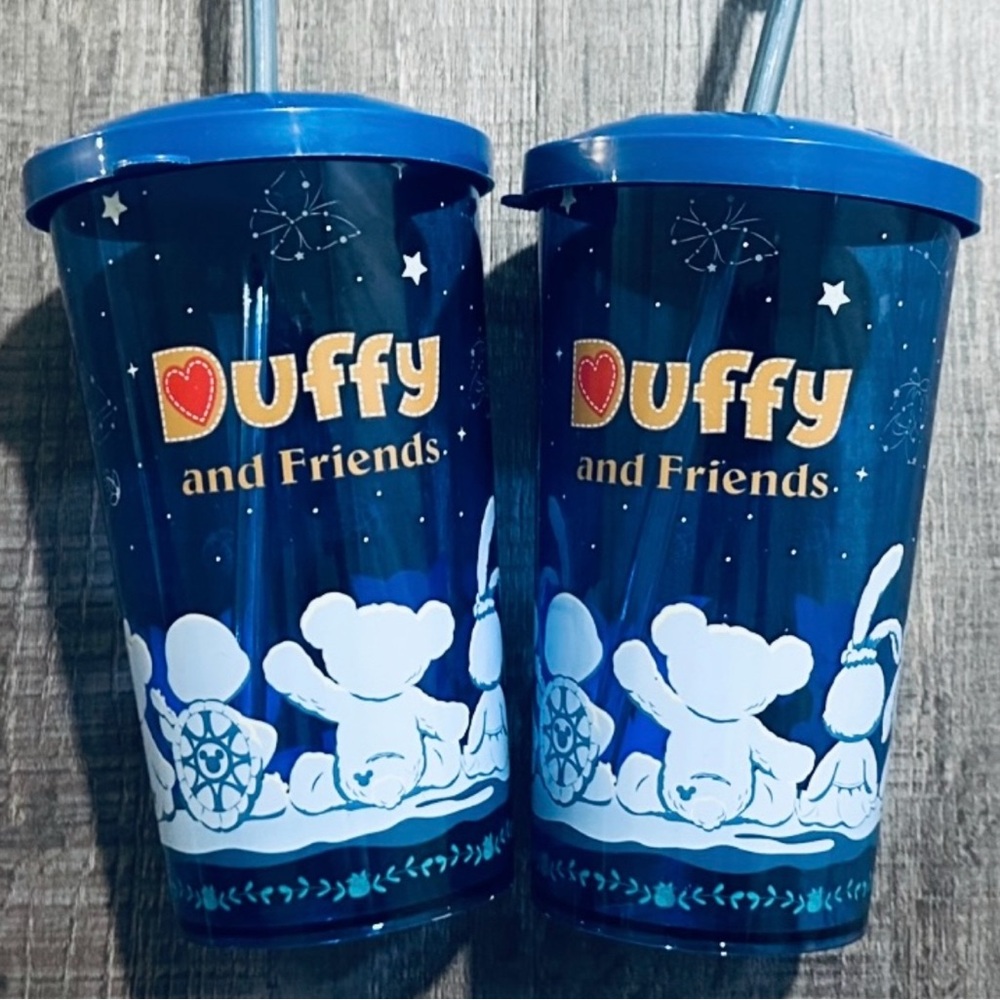 Set of 2 Disney Blue Duffy Bear Cups with Lids & Straws from Shanghai Disney